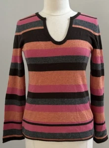 Garnet Hill 100% Cashmere Striped Sweater Bell Sleeves Women’s Size S EUC - Picture 1 of 5
