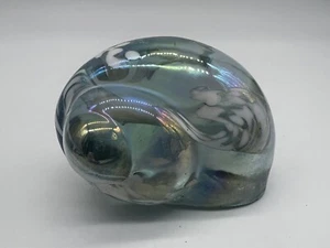 Blue Iridescent White Swirled Glass Shell Paper Weight - Picture 1 of 6