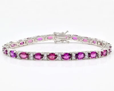 Brazalete Tenis Plata Esterlina 925 Granate Rodolita Natural 6x4 MM Regalo Boda Foto 1 de 4