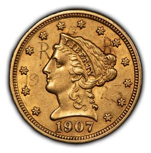 Contemporary Graffiti RGB 1923 on 1907 G$2.50 Liberty Gold Quarter Eagle - G1856 - Picture 1 of 4