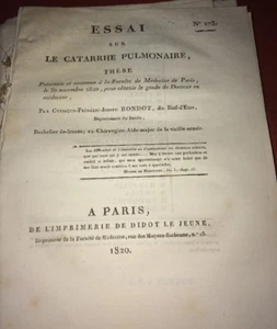 ESSAI SUR LE CATARRHE PULMONAIRE 1820- MÉDECINE. - Foto 1 di 1