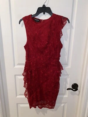 BEBE Rojo Encaje Espiral Nuevo con Etiquetas Mini Vestido Volantes Talla 8 Difícil de Encontrar Forrado San Valentín Romántico Foto 1 de 4