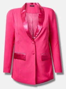 NEW Torrid Pink Peacock Plus Bright Satin Lapel Blazer Size 1 Bright Spring - Picture 1 of 10