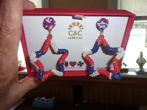 New Star Pierced Dangling Earrings red white blue Glass Beads C & C CALIFORNIA - Picture 1 of 6