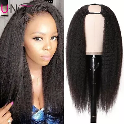 UNice Cambodian Kinky Yaki Straight U Part Human Hair Wigs 180% Density Glueless - Image 1 of 4