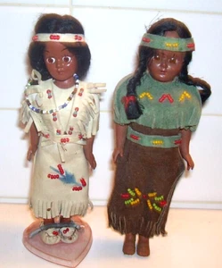 2 Vintage 50s/60s Indian Girl Dolls in Leather, Suede & Beads w/Papooses..8" - Picture 1 of 2