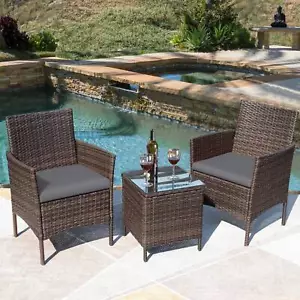 3-Piece Patio Porch Furniture Set, PE Rattan Wicker Chairs with Table for Garden - Picture 1 of 56