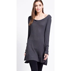 Charcoal Grey Waffle Knit Tunic Long Sleeve Top Size Small - Picture 1 of 6