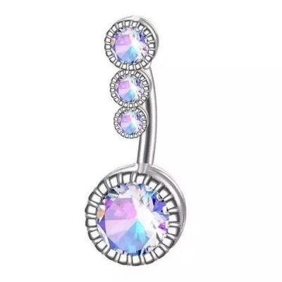 Belly Bars Button Piercing Bar Dangle Navel Body Jewellery Gem Ring Silver Round - Изображение 1 из 4