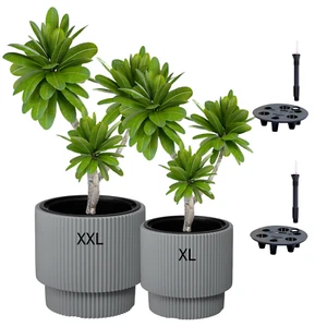Blumenkübel Blumentopf Bewässerungssystem Einsatz Rund 3D Rillen SET XL+XXL Grau - Bild 1 von 8