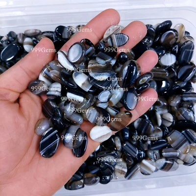 50 Pcs Wholesale Natural Black Banded Mix Shape Cabochon Gemstone Lot 10-20 mm - Image 1 of 4