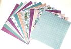 12X12 Scrapbook Paper Lot 12 Sheets Aqua Purple Floral Prints Card Making L74