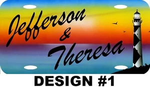 Personalisiertes individuelles Leuchtturm Ozean Sonnenuntergang bunter Himmel Nummernschild 2 Designs - Bild 1 von 2