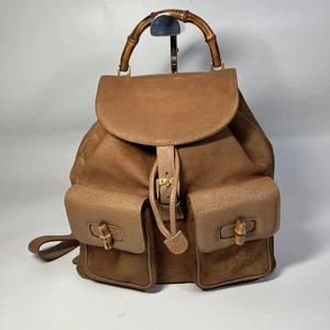 Gucci Bamboo Suede Leather Backpack Size 31x34x12cm Used - Picture 1 of 13