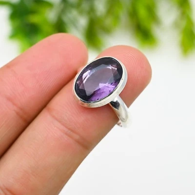 Amethyst Gemstone Oval 925 Sterling Silver Handmade Jewelry Ring For Gift Her - Image 1 of 4