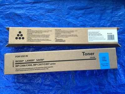 ¡NUEVO! Lote de 2 ** GENÉRICOS ** MPC306/C307 MPC406/407 Cartucho de tóner Negro/Cian Foto 1 de 4