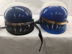 2 1981 Police Motorcycle Helmets One Patrol One Sergeant Blue/White Blue Visor - Picture 1 of 6