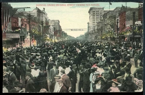 Early Carnival Crowd Canal St. New Orleans LA Rex Parade Scordill Postcard - Picture 1 of 2