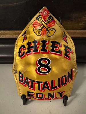 Vintage Leather Fire Helmet Front Cairns FDNY Battalion 8 Manhattan - Image 1 of 2