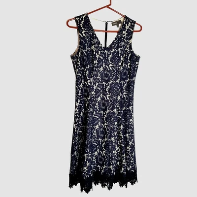 Donna Rico Dress Women's 10 Sleeveless Blue Laced Mesh Back Zipper Lined - Image 1 of 4