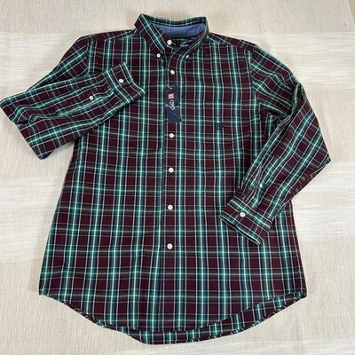 NWT CHAPS Men's Sz M Plaid Long Sleeve Shirt Easy Care Red Green Medium New - Image 1 of 4