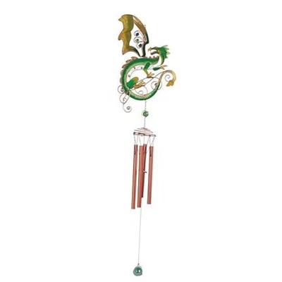  Carillón de viento alas abatibles de dragón verde/amarillo de 44" de largo con estatua de gema de cobre  Foto 1 de 3
