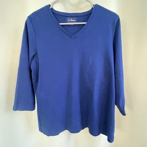 LL Bean Damen T-Shirt Large V-Ausschnitt Dreiviertelärmel blau - Bild 1 von 7