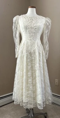 Vtg 70s 80s Prairie  Boho Cottagecore Wedding Dress Victorian  boho LACE gown XS - Image 1 of 4
