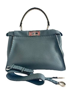 Borsa a mano Fendi Peekaboo Selleria punti superiori borsa in pelle blu manico pitone med - Foto 1 di 24