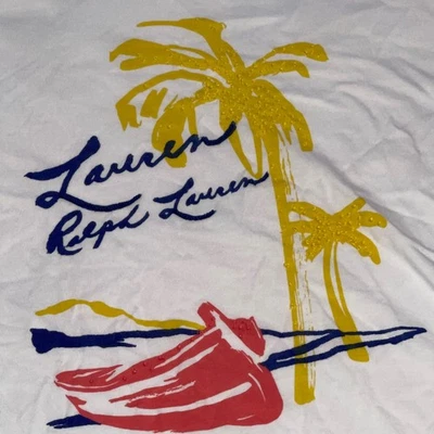 Camiseta para mujer Lauren Ralph Lauren tropical con gráfico de palmera talla pequeña DEFECTUOSA Foto 1 de 4
