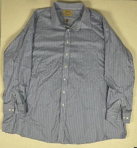 Gold Label Men's Dress Shirt 20 34/35 Blue Plaid 100% Cotton Plaid Formal Button - Picture 1 of 6