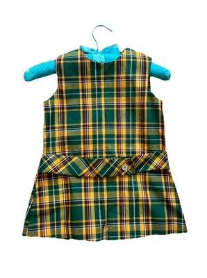 Vestido a Cuadros De Colección Años 60 70 Niñas Plisado Verde Amarillo Sears Permaprest Usado en Excelente Condición Talla 5 Foto 1 de 4