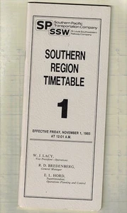 Southern Pacific Lines Southern Region Timetable 1 of November 1985 - Picture 1 of 1