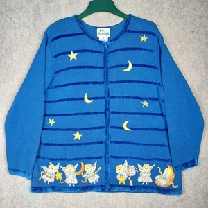 The Quaker Factory Christmas Angels Night Cardigan Sweater Woman’s 2X Full Zip - Picture 1 of 11