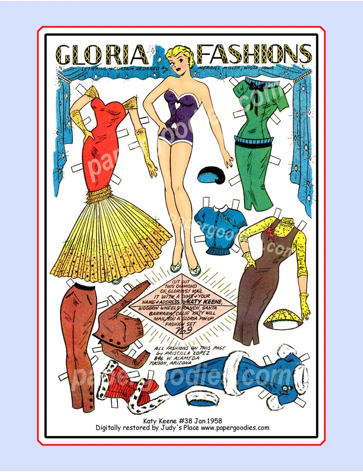 FORGET-ME-NOT PUBLISHING Set of SEVEN Katy Keene Paper Doll Prints Gloria & Lucki Red 50s Restored 3062