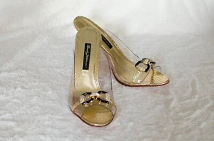 Beverly Feldman slides sz 9.5 Cinderella! Clear Peep Toe Crystal Horsebit-- flaw - Picture 1 of 8