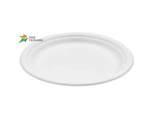 500x10inch White Sugarcane Round Plates - Disposable & Takeaway, Eco-Friendly - Picture 1 of 2