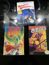 Nintendo NES Maniac Mansion, 8 Eyes, Dragon Warrior Box & Manual CIB Very Nice