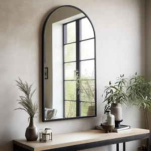Arched Wall Mounted Mirror, 42"X24", Arch Black Mirror for Bathroom Vanity, Livi - Picture 1 of 9