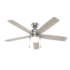 52" Brushed Nickel Reversible Motor LED Ceiling Fan White Acrylic Bowl Shade - Picture 1 of 14