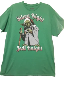 Star Wars YODA "Silent Night Jedi Knight" Christmas Green T Shirt Size L - Picture 1 of 7