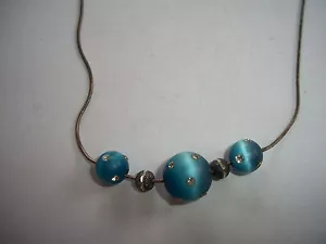 VINTAGE STERLING SILVER 925 IJC ITALY JEWELED BLUE GLASS BEADS 1 STRAND NECKLACE - Picture 1 of 4