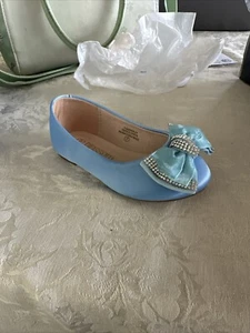 De Blossom Girl Harper-27 Toddler Blue Rhinestone Bow  Flat Shoes - Picture 1 of 7
