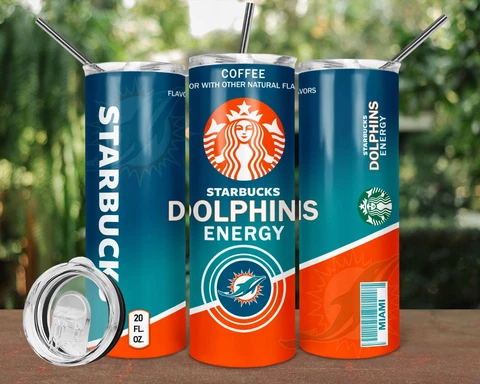 20oz Miami Dolphins Starbucks insulated tumbler with box lid and straw Cover
