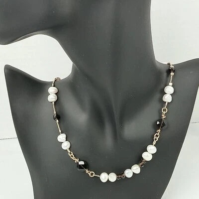 SILPADA Sterling Silver 925 Pearl And Black Bead Necklace 17”  Long Choker - Image 1 of 4