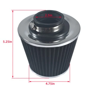 Filtro seco cono de admisión de aire frío de alto flujo de rendimiento negro de 2,5" 63,5 mm - Imagen 1 de 6