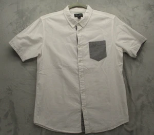 Retrofit Button Up Shirt Men's Large White with Gray Accents 100% Cotton - Picture 1 of 14