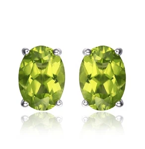 Green peridot oval cut silver stud earrings - Picture 1 of 6
