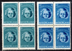 NETHERLANDS 1945 Child Welfare BLOCKS OF FOUR SG 612 & SG 615 MNH - Picture 1 of 2
