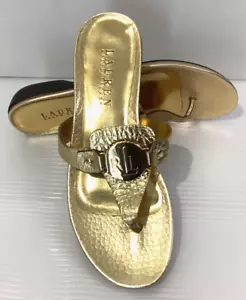 Sandali infradito donna Lauren Ralph Lauren taglia 7B colore oro pelle - Foto 1 di 11